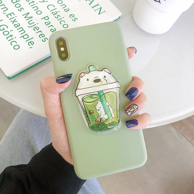 3D bear Glitter sandbag quicksand phone case iPhone X XR XS MAX 7 6 8 Plus